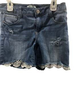 Mudd Girls' Dark Wash Blue Denim Distressed Crochet Trim Jean Shorts Size 16